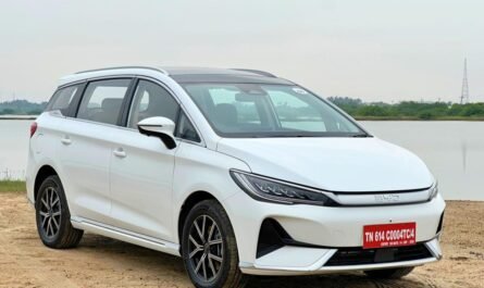 BYD eMax 7 electric MPV parked outdoors, highlighting its modern design and eco-friendly appeal featured in the blog ‘7 Bold Wins & Flaws of the BYD eMax 7